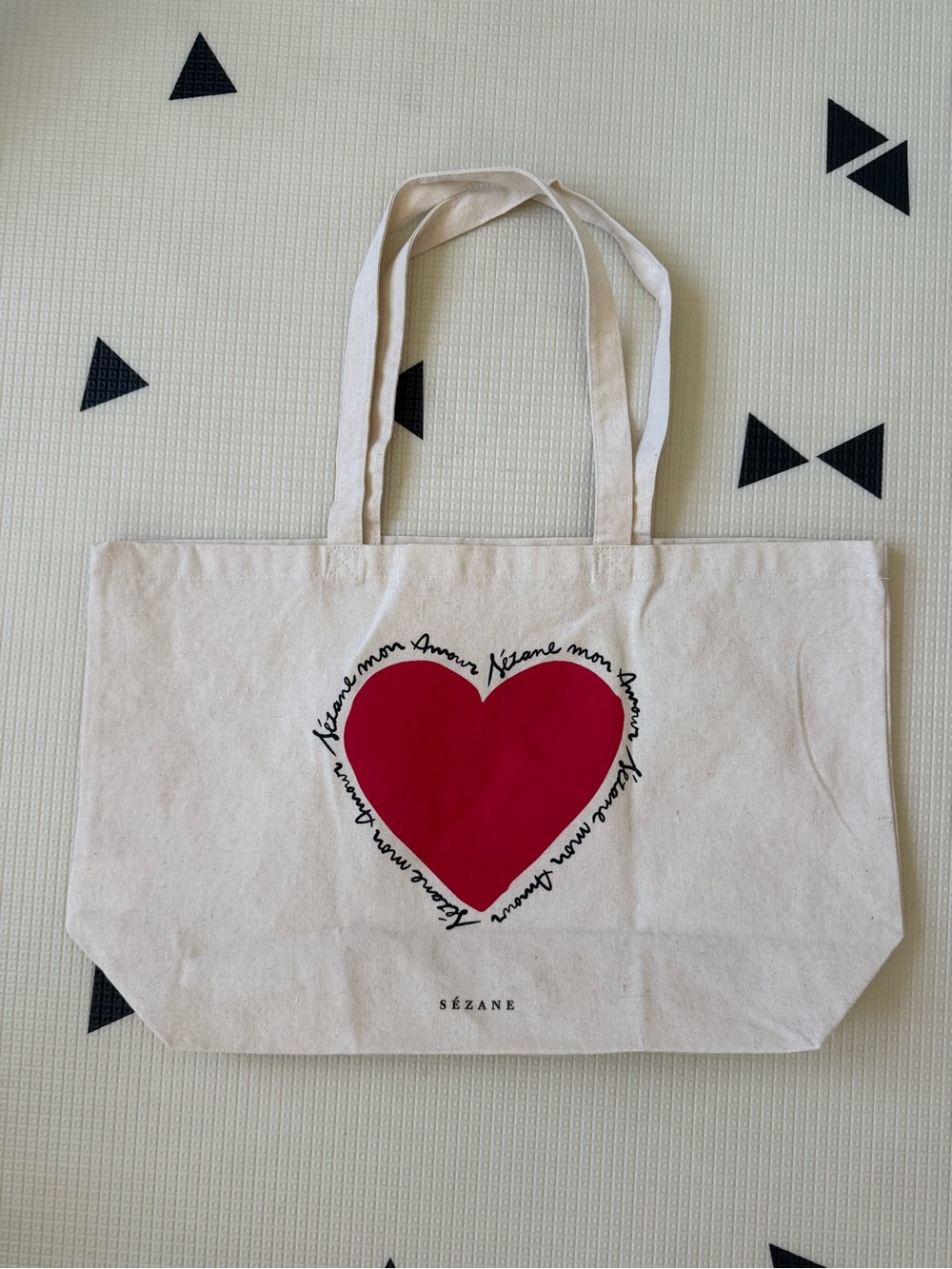Sezane Cream Canvas Tote with Red Heart